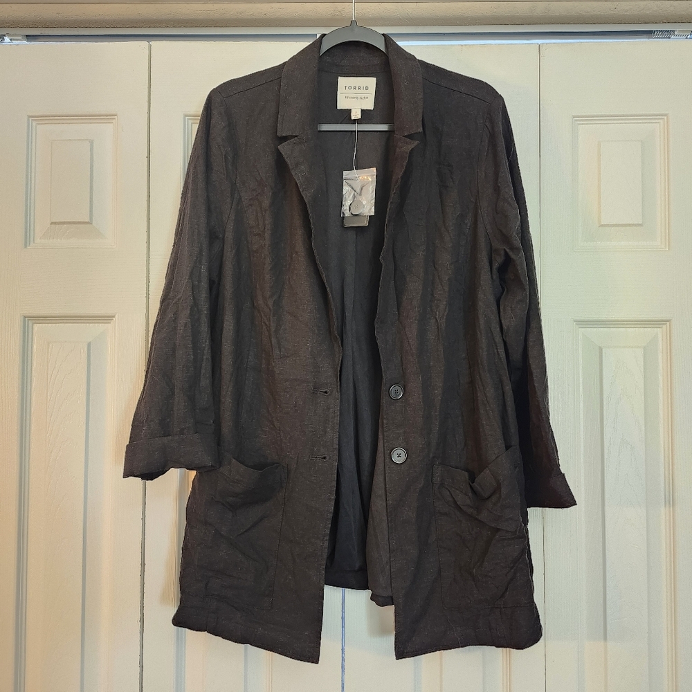 Torrid NWT‎ Black Button Down Lightweight Blazer with 3/4 Sleeves Size 2X